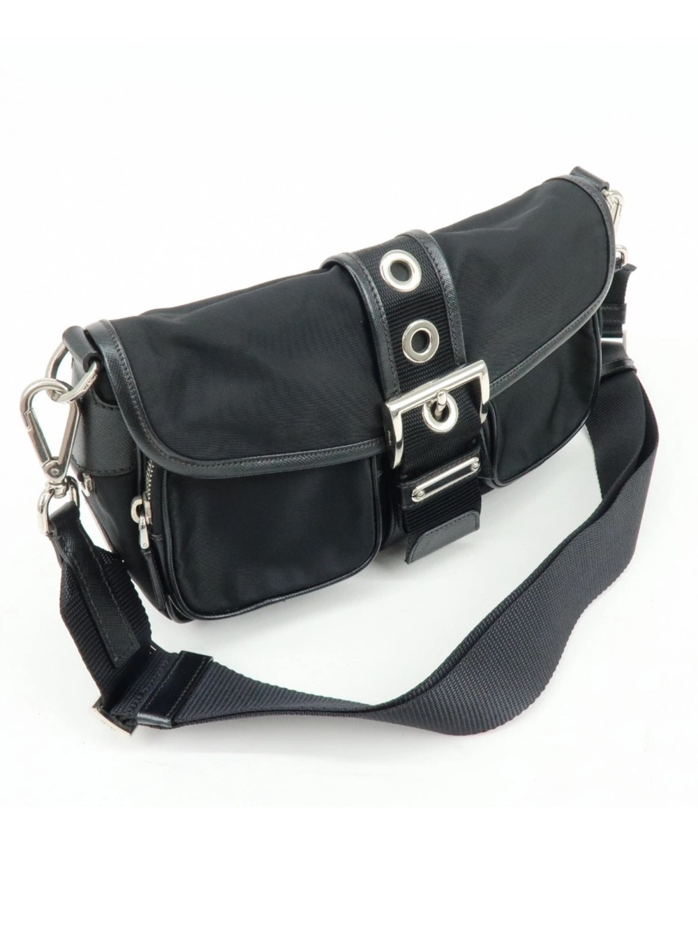 Prada Black Leather and Nylon shoulder Bag with Buckle Strap! Offers welcome - Picture 2 of 16